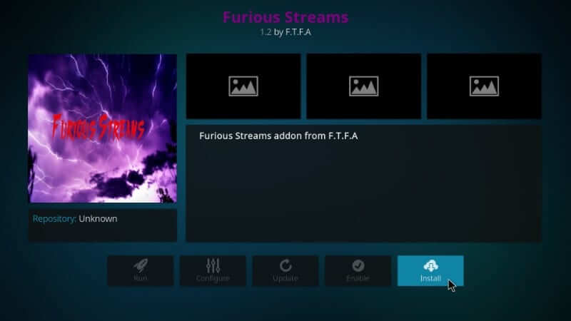 Click Install to get Furious Streams Kodi Addon