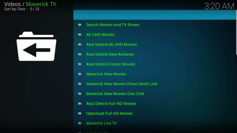 Choose Category on Maverick TV Addon  