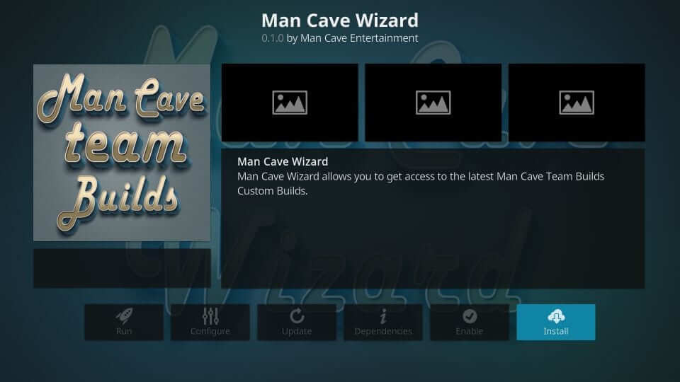 Click Install - Mancave Wizard Kodi Builds