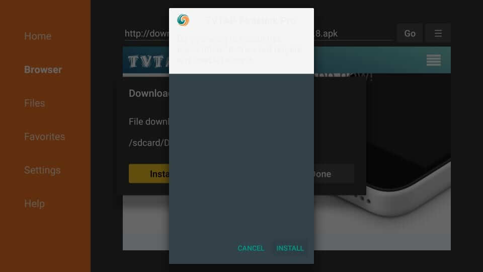 Select Install button - TVTap on Firestick