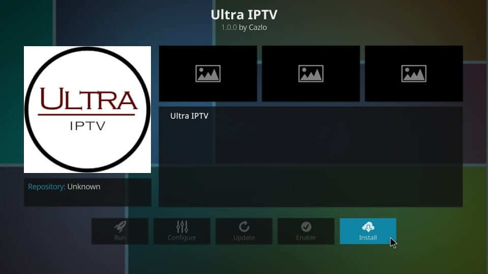 Select Install button to get Ultra IPTV Kodi Addon