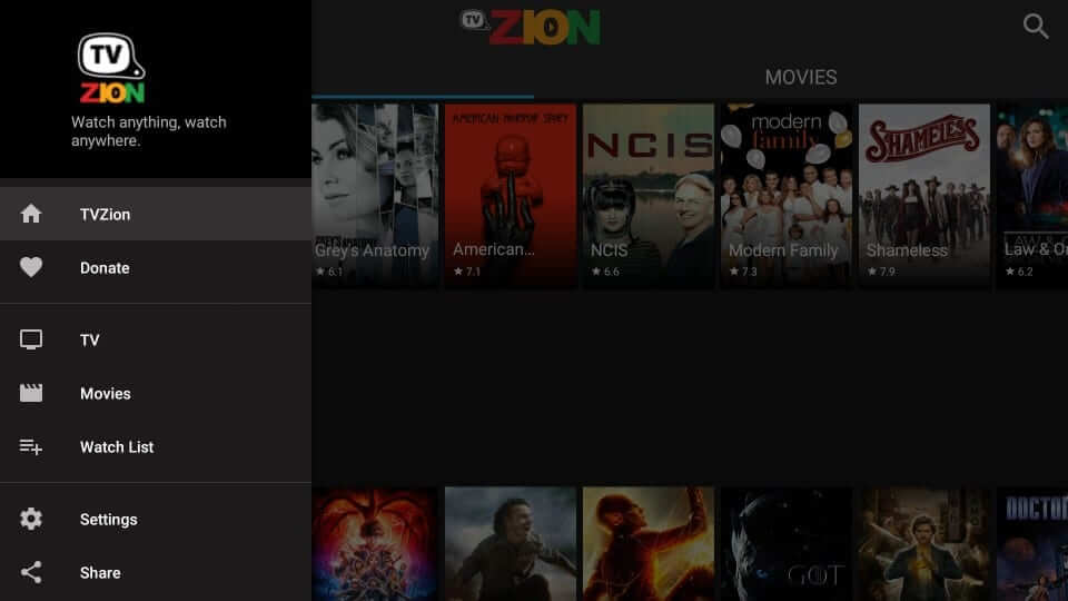 TVZion Home Screen