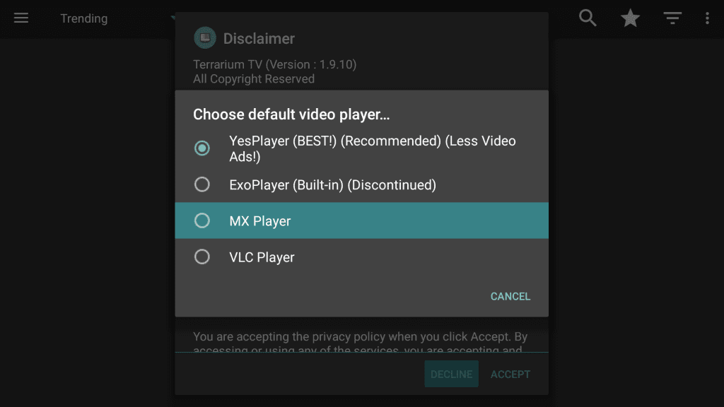 Choose MX Player