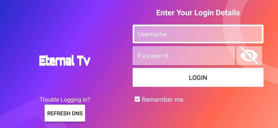 Enter Login Details - Eternal TV