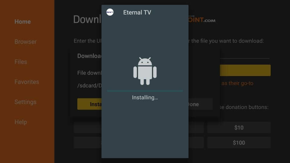 Eternal TV Apk Installing