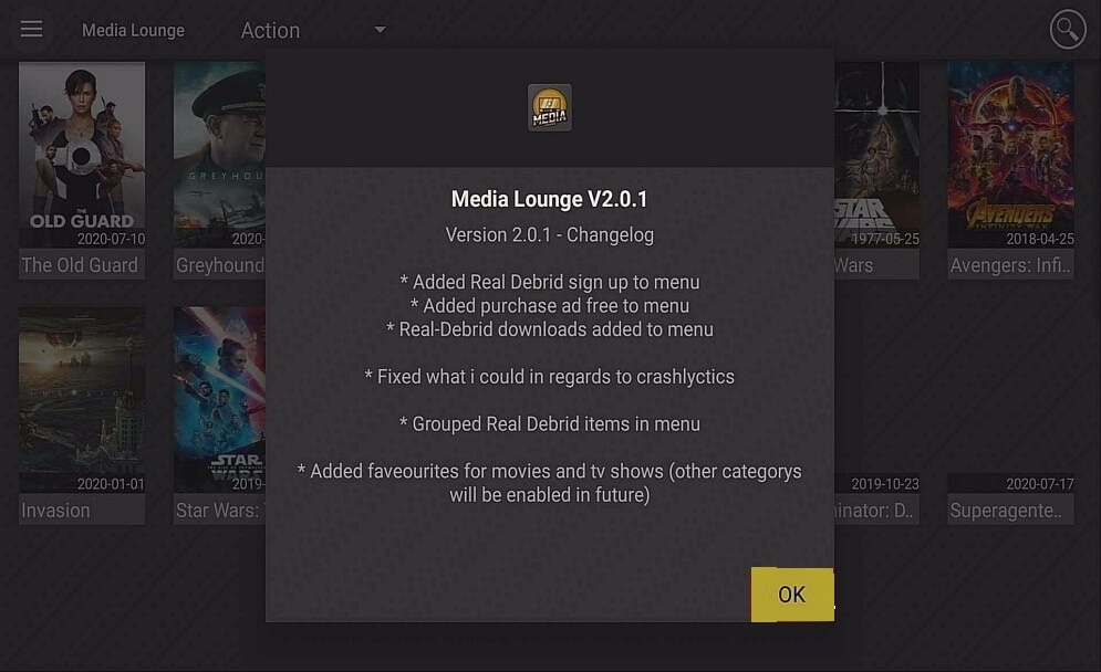 Select OK - Media Lounge Apk