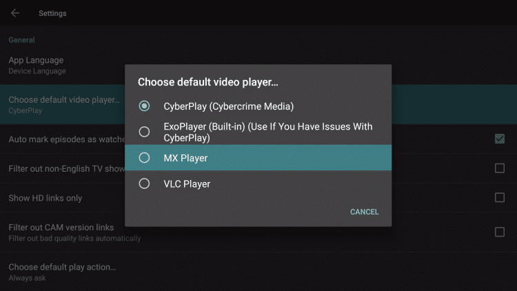 Select Video Player