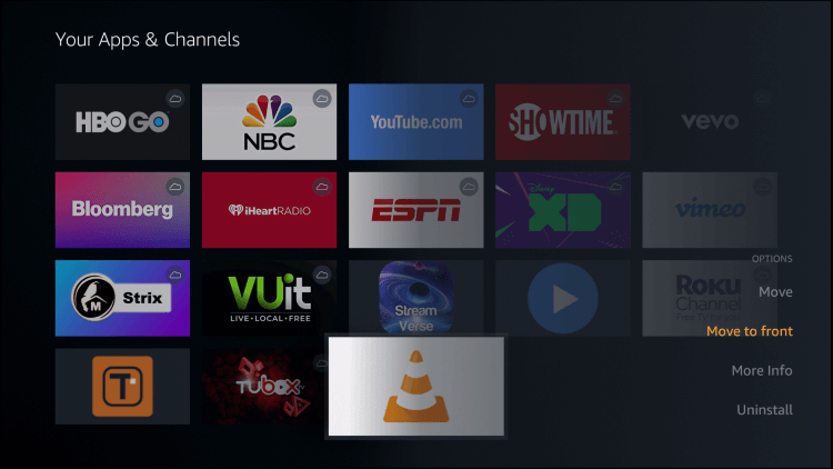 Move to Front -  VLC Player Firestick