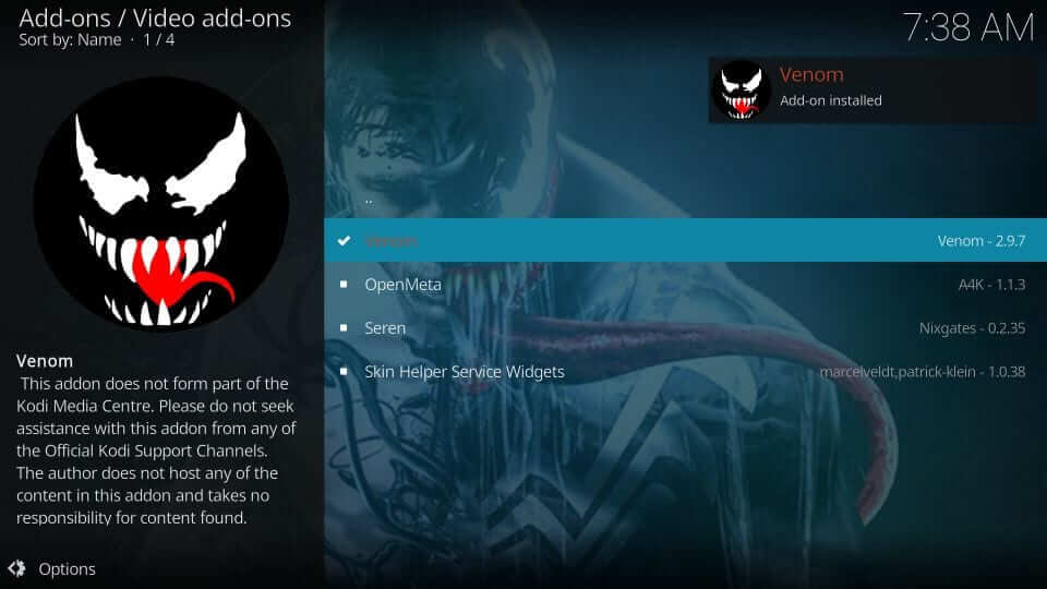 Venom Addon installed