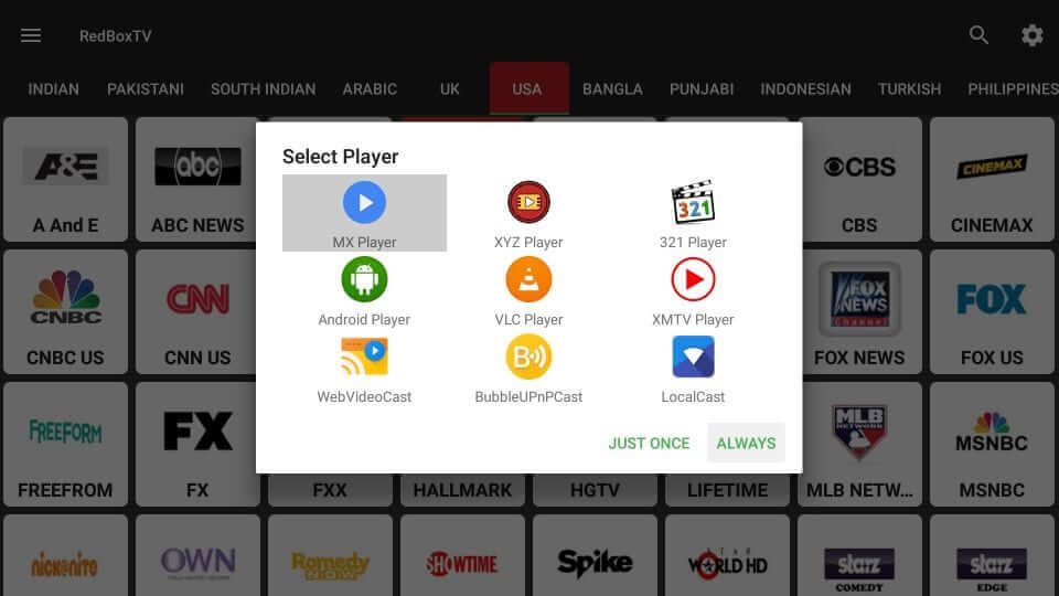 Choose Player - Redbox TV Firestick