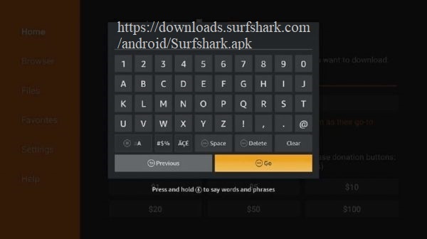 SurfShark VPN Firestick - Enter URL