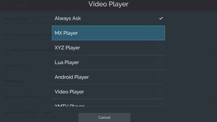 Select MX player from the list