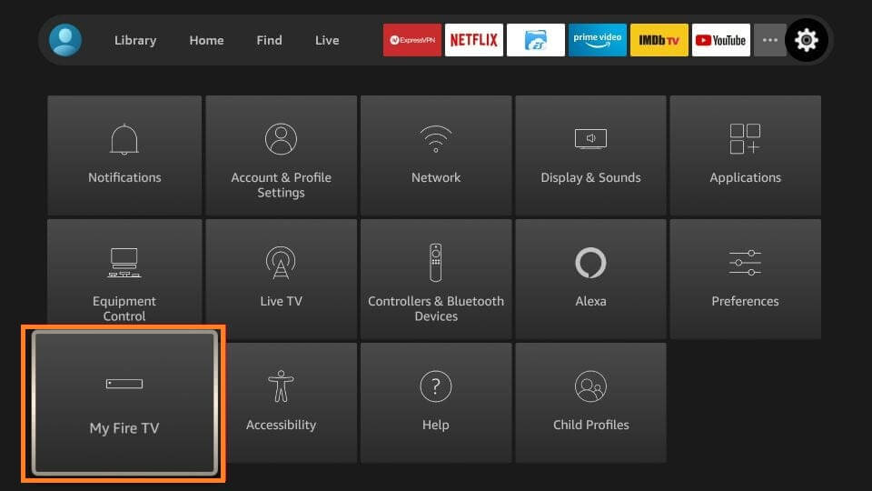 Select My Fire TV under settings