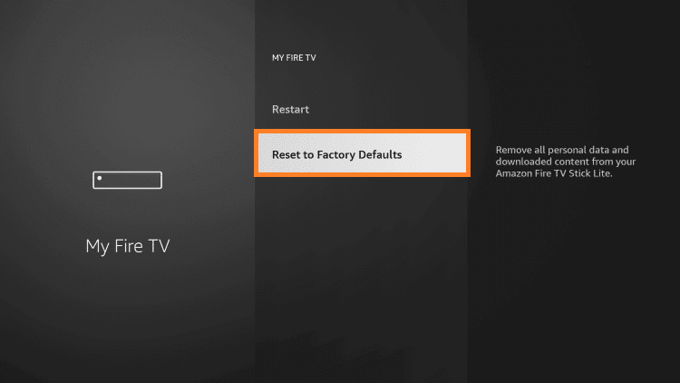 Click Reset to factory settings option