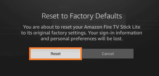 Click the Reset option