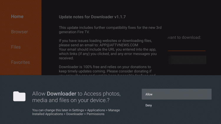 Allow Downloader - SPMC on Firestick