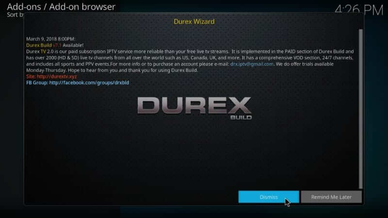 Dismiss - Durex Kodi Build