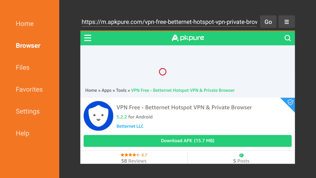 Download Apk - Betternet VPN Firestick