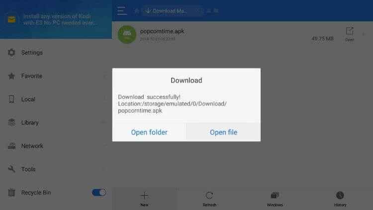 Click Open file and tap install
