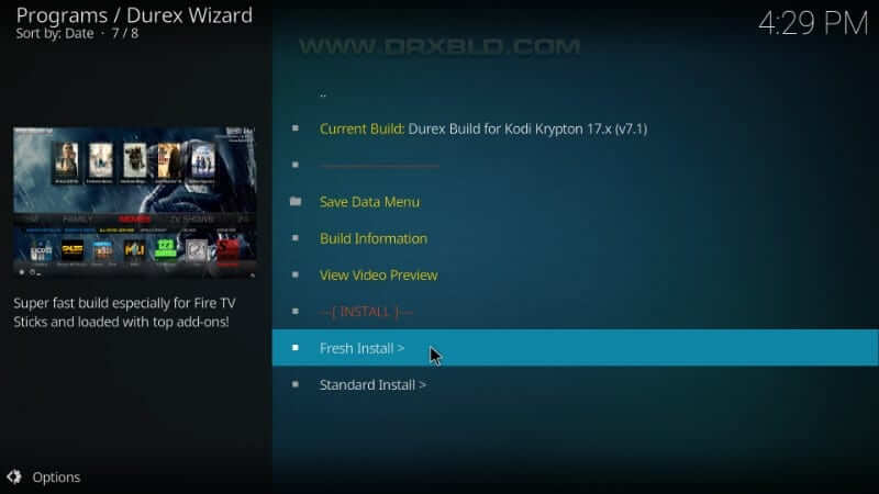 Fresh or Standard Install - Durex Kodi Build