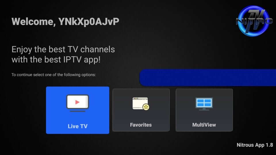 Nitro TV IPTV Homescreen