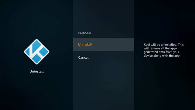 Select Uninstall - How to Reset Kodi