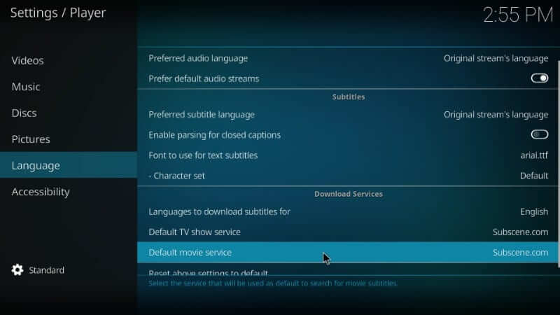 Default movie service - Kodi Subtitles