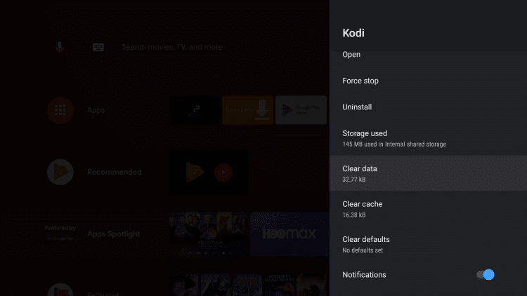 Clear Data - Reset Kodi on Android TV Box