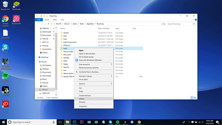 Delete - To Reset Kodi on Windows