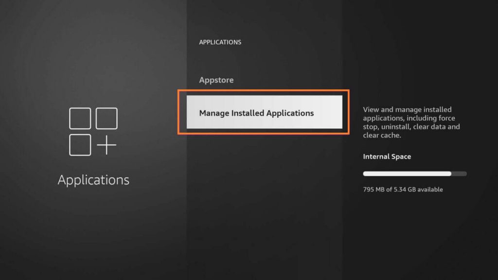 Select Manage Installed Apps 