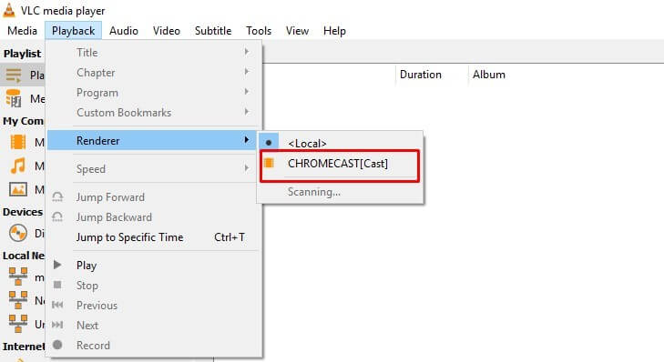 select you chromecast device to cast VLC to Chromecast