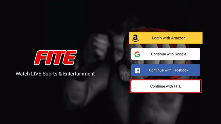 select the sign in options to watch FITE on Firestick