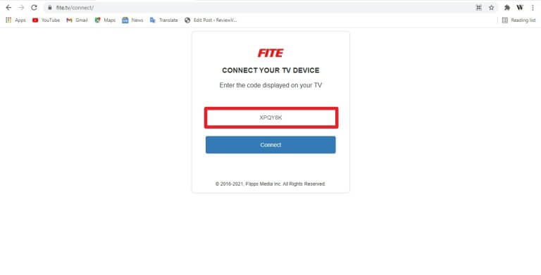 enter the activation code and click on connect