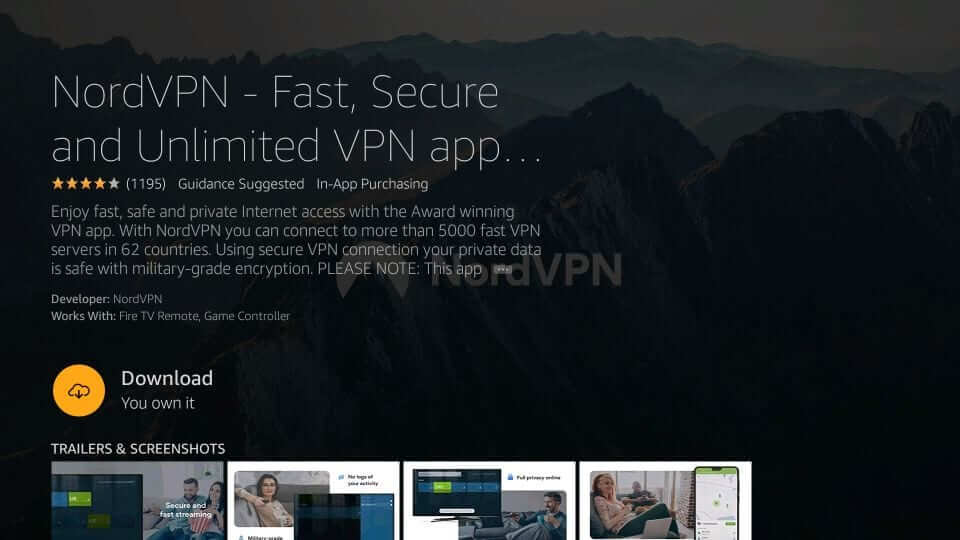 click on download to install NordVPN on Firestick