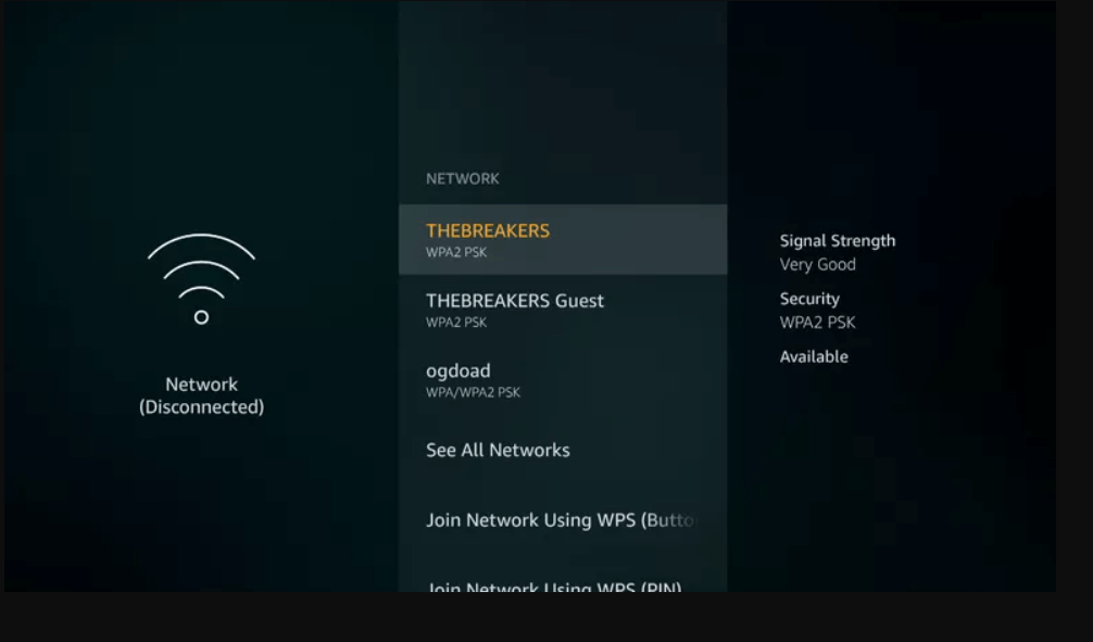 select your network to connect your firestick to wifi