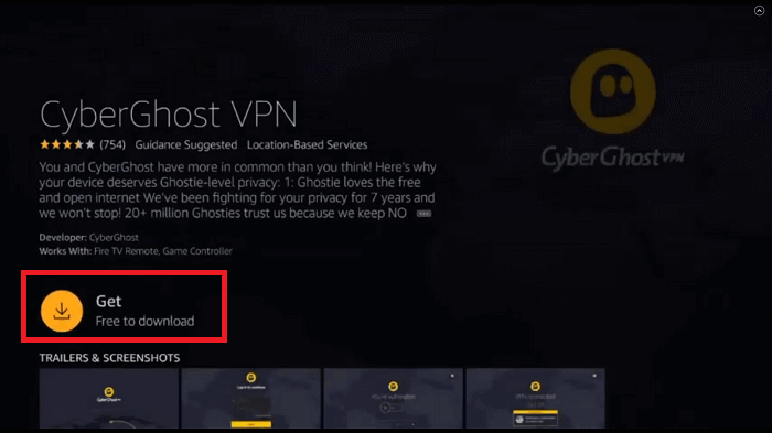 click get to install cyberghost vpn 
