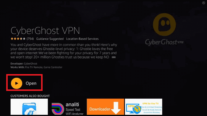 click open to launch cyberghost vpn 