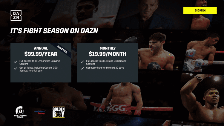 click on sign in to stream DAZN on Firestick
