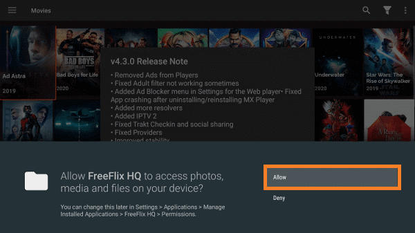 Click allow to give access to all files