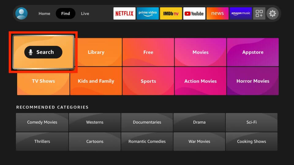 click search to install NBC on Firestick