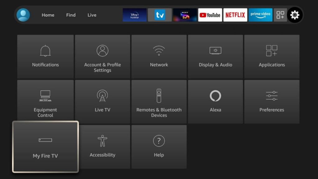 click my fire tv from settings 