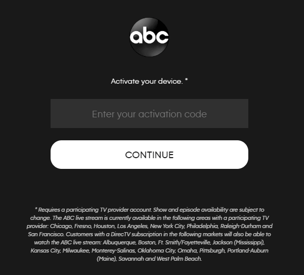 enter the activation code to activate abc on firestick