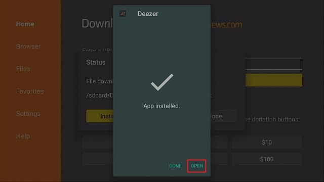 Deezer app installed on Firestick