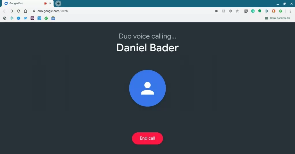 End call option on Google Duo web