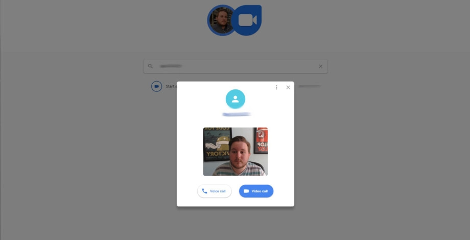 Voice call or Video call option on Google Duo web