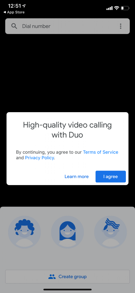 Dial number to make a video call on Google Duo