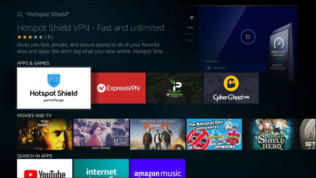 Hotspot Shield under Apps & Games section