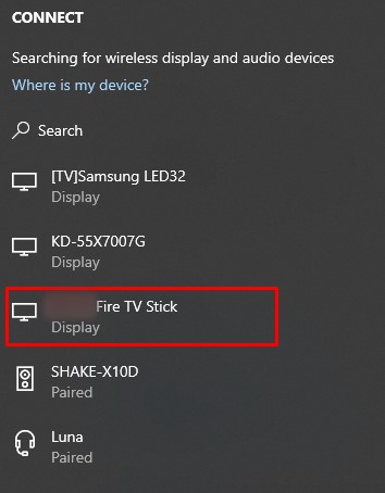 Select firestick for wireless display