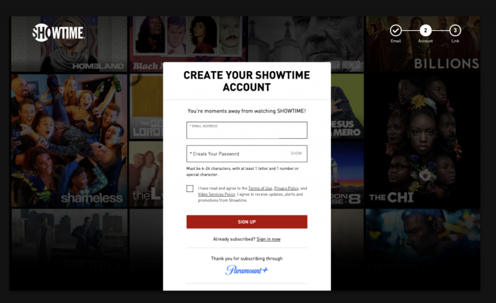 Create your showtime account