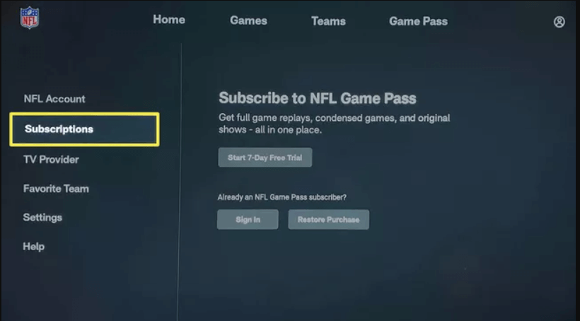 click subscription from the screen 